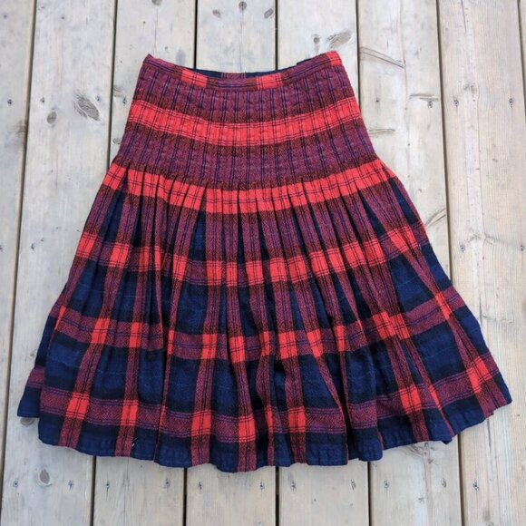 Vintage Knee Length A-Line Skirt Women's Red Plaid Pleated Retro Side Zipper - Picture 1 of 4